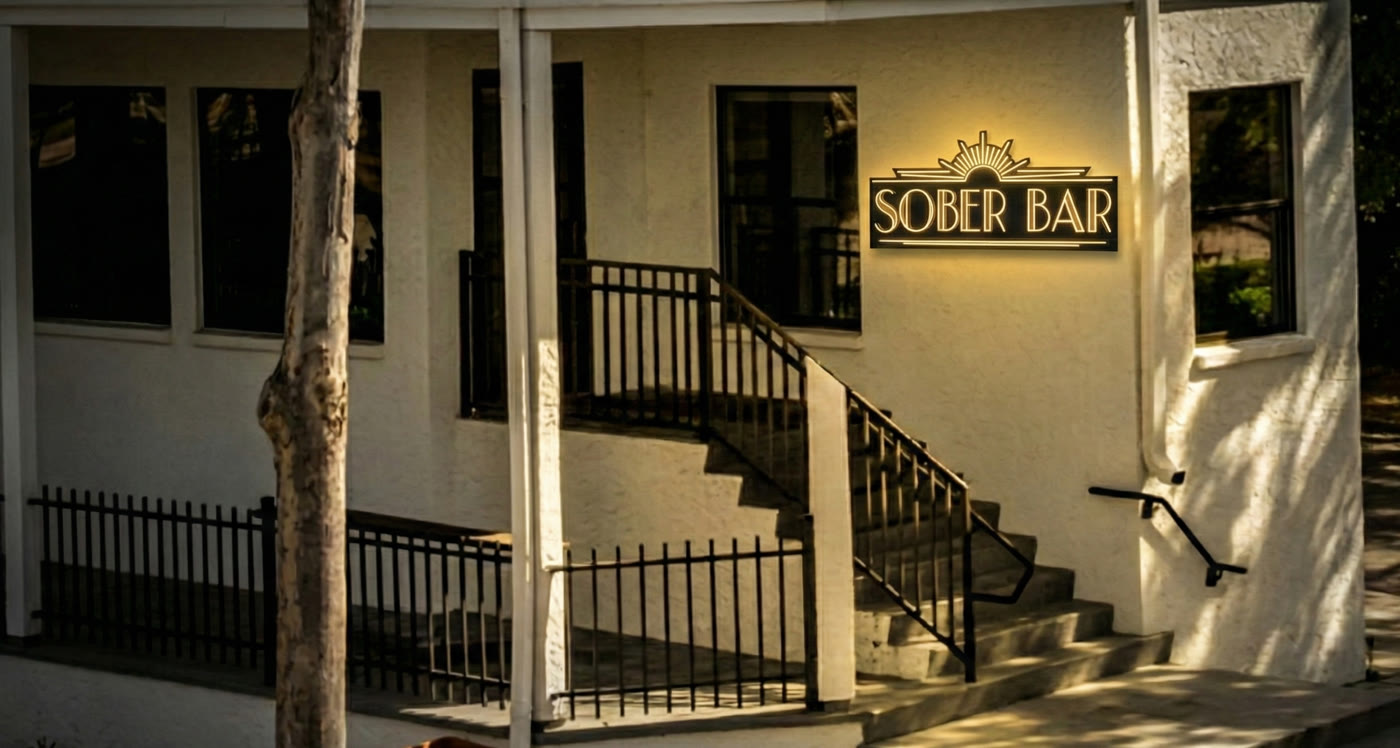 The Sober Bar storefront at 3062 Beach Blvd S with its glowing art-deco sign
